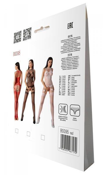 Бодистокинг с множеством бретелей Passion BS095 One Size, red, имитация пояса и чулок, с доступом SO8927 фото