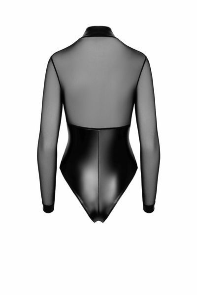 Боді Noir Handmade F321 Edge, S, низ під латекс, верх сітка, блискавка на все тіло, декор кільця SX0357 фото