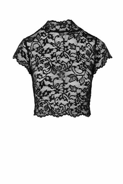 Топ Noir Handmade F303 Essence, L, black, мереживний, короткий рукав, комір-стійка SX0257 фото