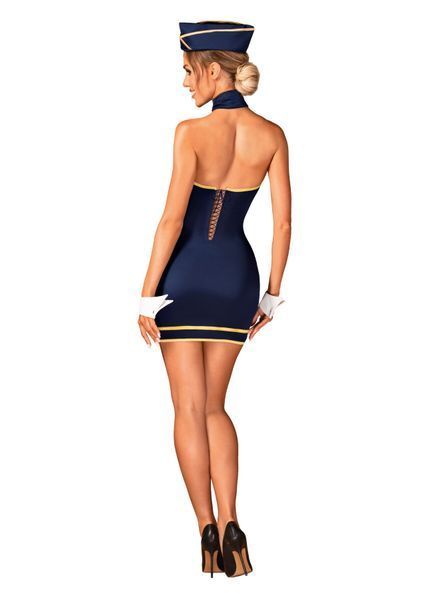 Эротический костюм стюардессы Obsessive Stewardess uniform M/L, blue, платье, пилотка, шарф, манжеты SO7730 фото