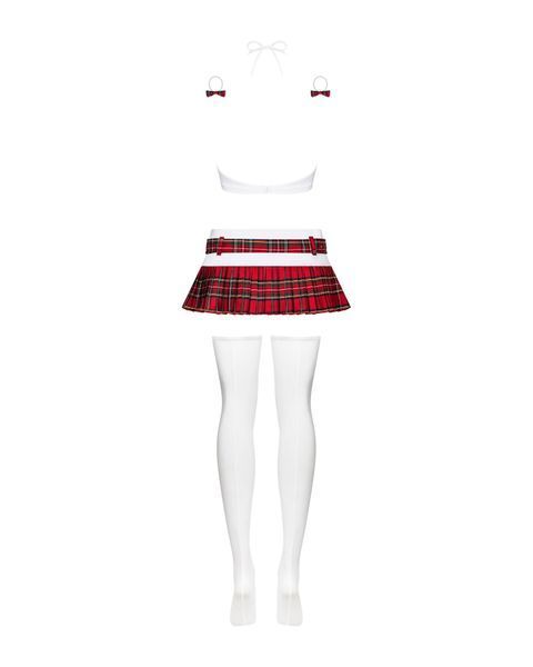 Эротический костюм школьницы с мини-юбкой Obsessive Schooly 5pcs costume L/XL, бело-красный, топ, юб SO7305 фото