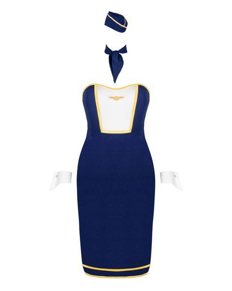 Эротический костюм стюардессы Obsessive Stewardess uniform M/L, blue, платье, пилотка, шарф, манжеты SO7730 фото