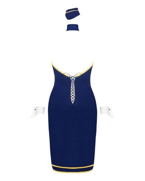 Эротический костюм стюардессы Obsessive Stewardess uniform M/L, blue, платье, пилотка, шарф, манжеты SO7730 фото
