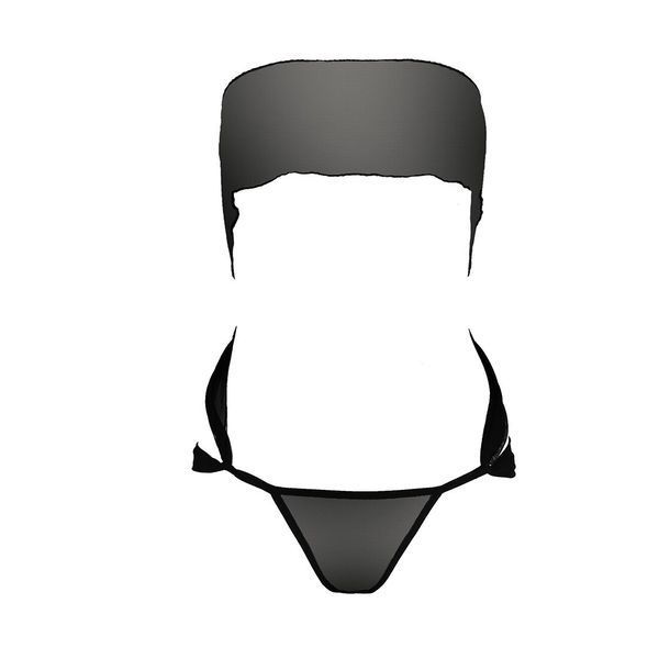 Комплект білизни Passion AMORE SET black, стрінги і ліф у вигляді подарункової стрічки з бантом EL14701 фото