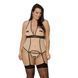 Корсет із пажами Passion VIENA CORSET 4XL/5XL, beige, контрастний, бантики, вставка-сітка, стрінги SO7113 фото 1