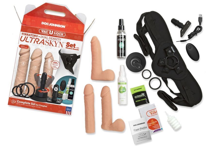 Набор для страпона Doc Johnson Vac-U-Lock VIBRATING Dual Density ULTRASKYN Set: диаметр 3&times;3,8 см SO6916 фото