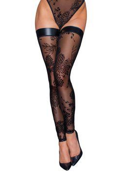 Чулки без мыска Noir Handmade F243 Tulle stockings with patterned flock embroidery, XL SX0158 фото
