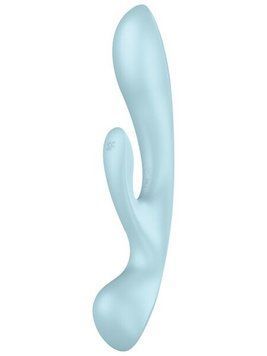 Двухсторонний вибратор-кролик Satisfyer Triple Oh Light Blue, 3 мотора, рукоятка-массажер SO7781 фото