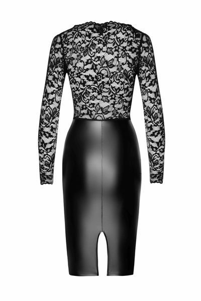 Сукня Noir Handmade F295 Euphoria, M, black, мереживо, глибоке декольте, спідниця міді під латекс SX0208 фото
