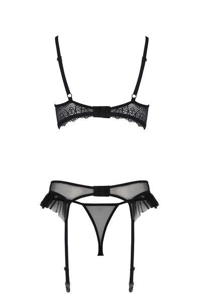 Комплект Passion KERRIA SET WITH OPEN BRA black, L/XL, бюстгальтер з відкритою чашкою, стрінги, пояс для панчіх SX0494 фото