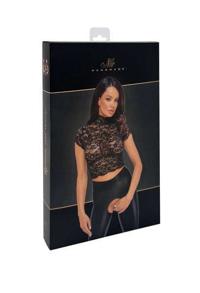 Топ Noir Handmade F303 Essence, XL, black, мереживний, короткий рукав, комір-стійка SX0258 фото