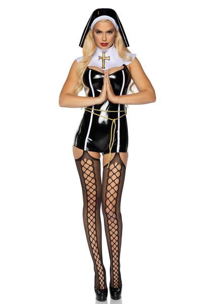 (SALE) Leg Avenue Vinyl Sinful Sister XS Black SO8536 фото