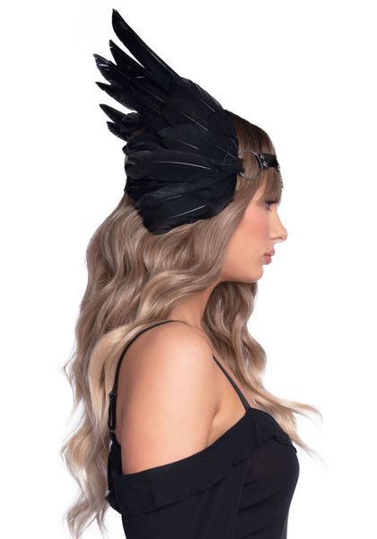 Пов&rsquo;язка на голову з крилами Leg Avenue Feather headband Black, пір&rsquo;я та натуральна шкіра SO7944 фото