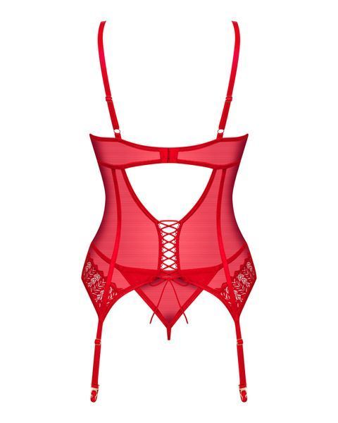 Комплект корсет и стринги Obsessive Ingridia corset & thong XS/S, красный SO9028 фото