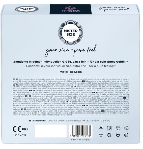 Презервативы Mister Size - pure feel - 64 (36 condoms), толщина 0,05 мм SO8054 фото