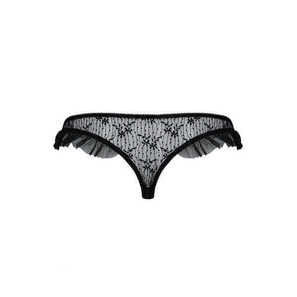 Трусики з оборками Passion Exclusive DONIA THONG L/XL, black PS25901 фото