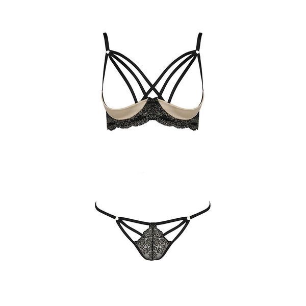 Комплект белья Passion Exclusive VALERY SET OpenBra XXL/XXXL, black, стрэпы, трусики, открытый лиф PS25106 фото