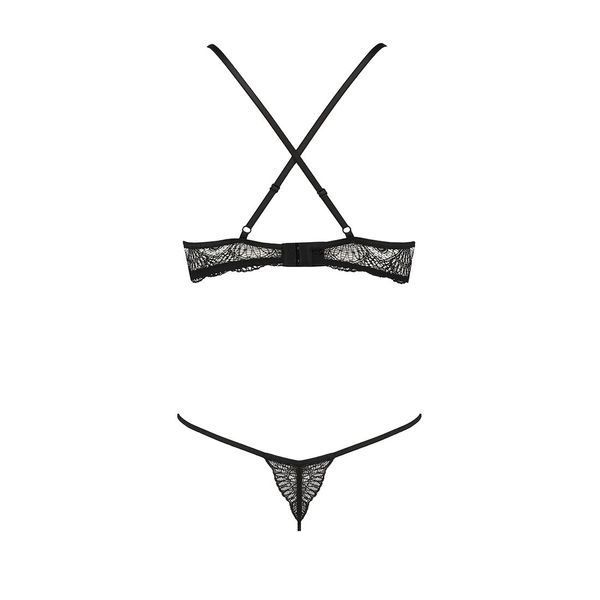 Комплект білизни Passion Exclusive QUENTRIS BIKINI S/M, black, стрінги і напіввідкритий ліф PS26602 фото