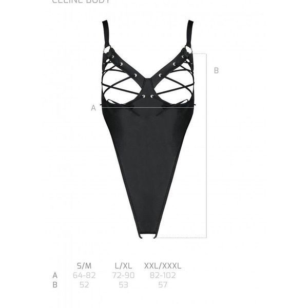 Боді з екошкіри Passion CELINE BODY S/M, black, з доступом, відкритий SO6404 фото