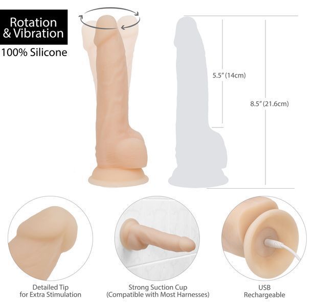 Фаллоимитатор с вибрацией и ротацией Naked ADDICTION James 8&Prime; Rotating & Vibrating Dong, пульт ДУ SO5587 фото