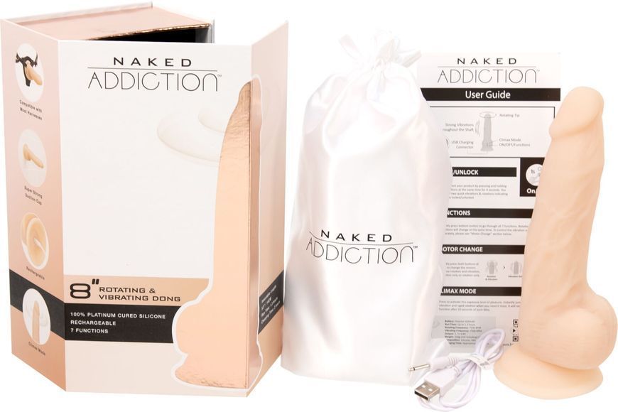 Фаллоимитатор с вибрацией и ротацией Naked ADDICTION James 8&Prime; Rotating & Vibrating Dong, пульт ДУ SO5587 фото